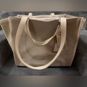 👜MARGOT NEW YORK JAMEE Double Handle Cream Suede Leather Shoulder Bag Tote